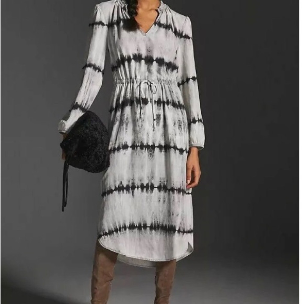 NWT Anthropologie Cloth And Stone Sz  XL Drawstring Midi Dress Black White